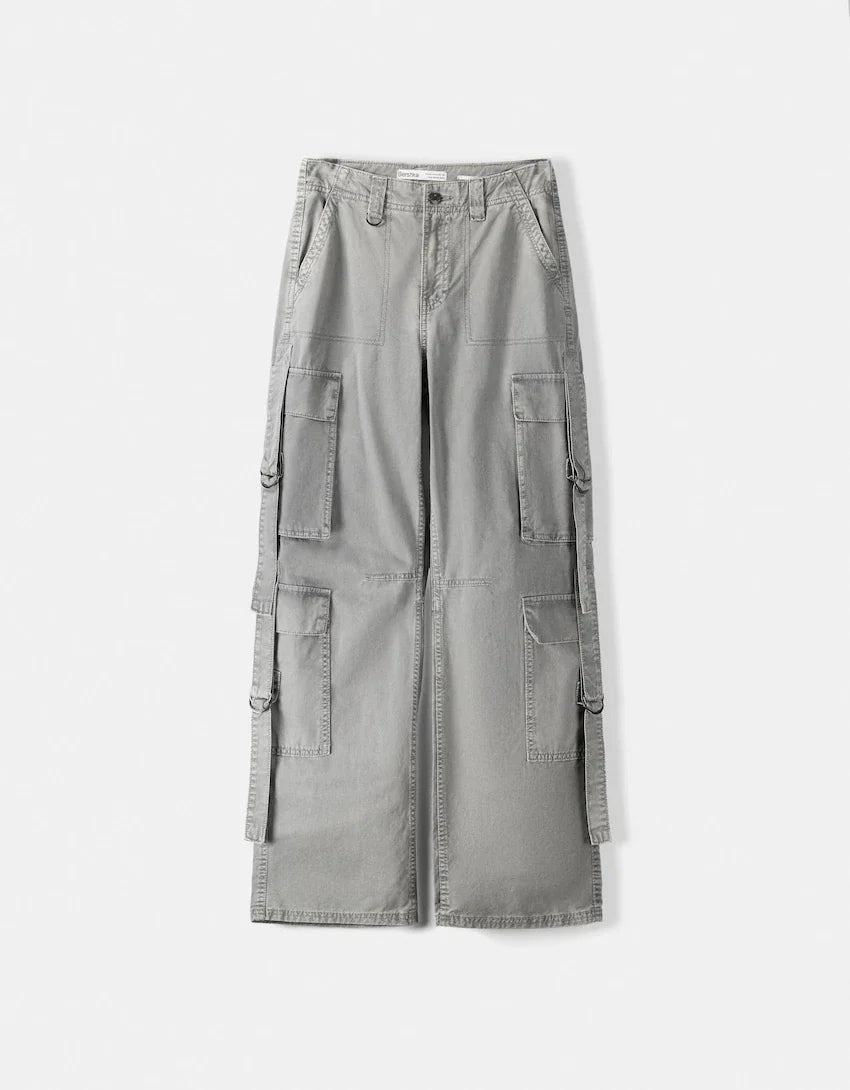 Cotton cargo trousers with straps