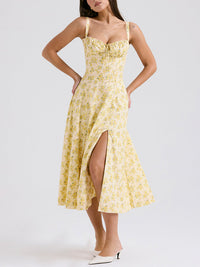 Sweetheart Neckline Flower Print Slit Maxi Dress