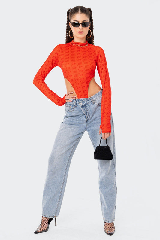 E* Monogram High-Cut Bodysuit