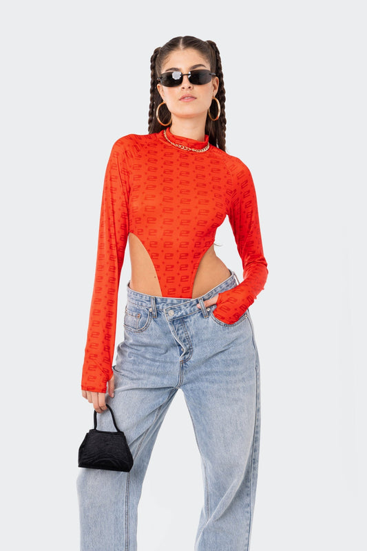 E* Monogram High-Cut Bodysuit