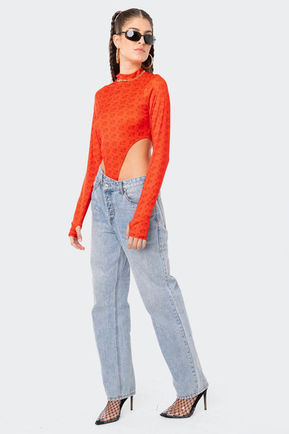 E* Monogram High-Cut Bodysuit