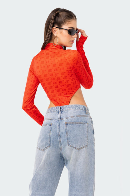 E* Monogram High-Cut Bodysuit