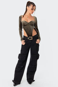 Velvet High Cut Cupped Bodysuit