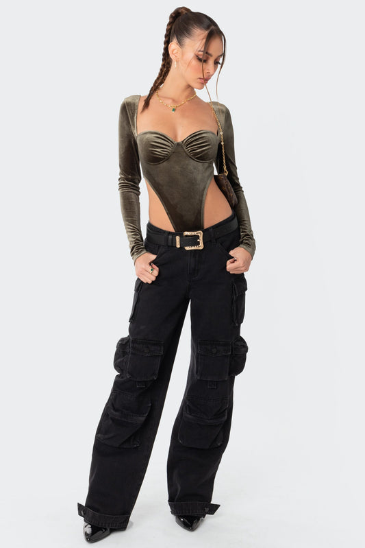 Velvet High Cut Cupped Bodysuit