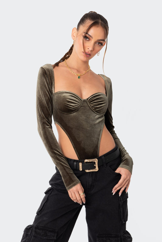 Velvet High Cut Cupped Bodysuit