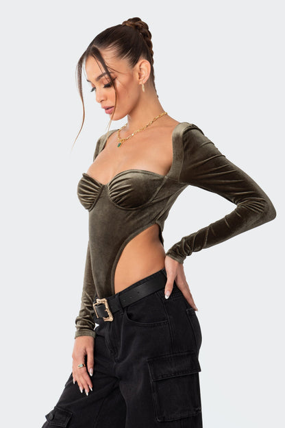 Velvet High Cut Cupped Bodysuit