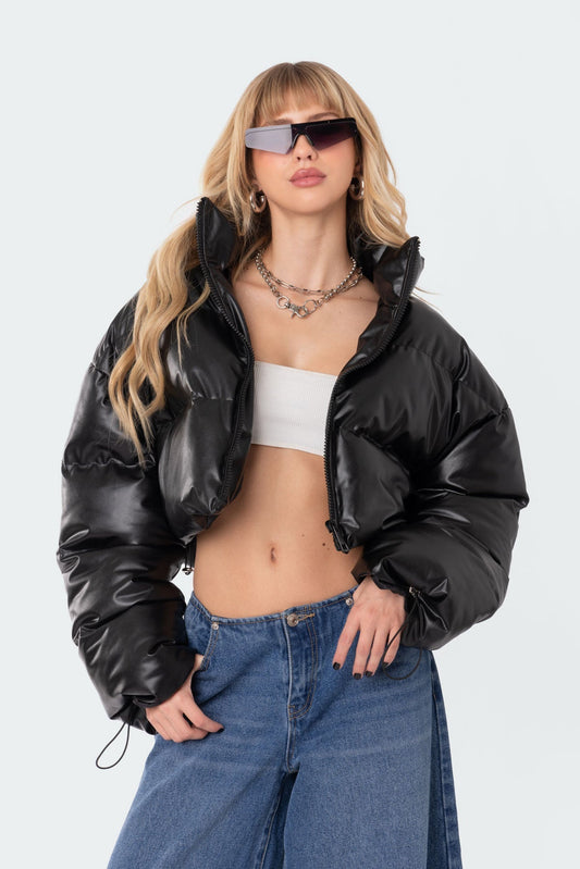 Dusk Cropped Faux Leather Puffer
