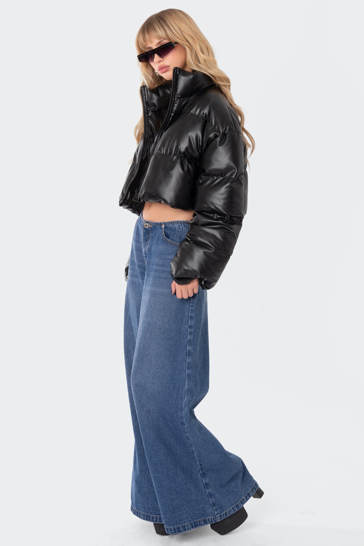 Dusk Cropped Faux Leather Puffer
