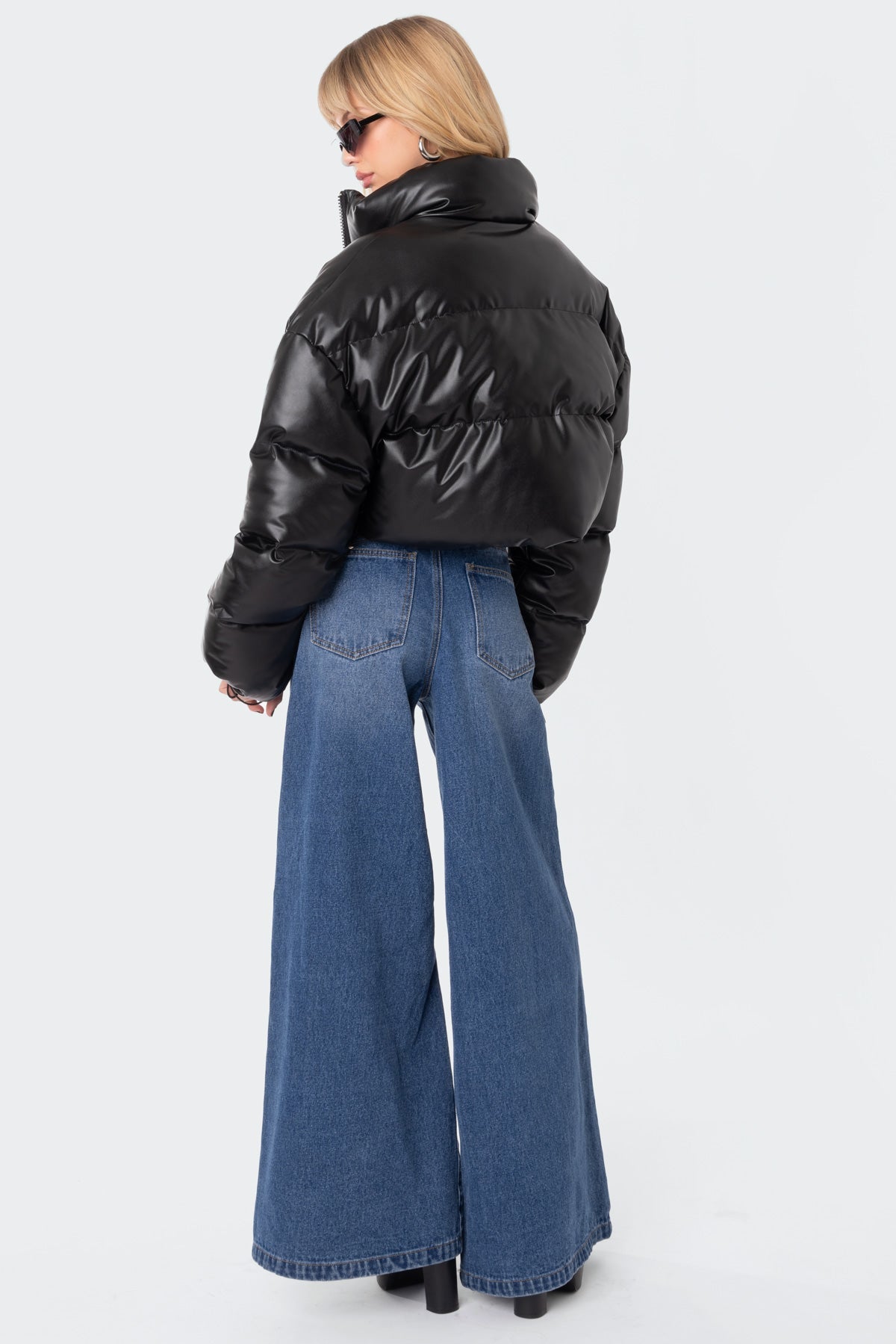 Dusk Cropped Faux Leather Puffer