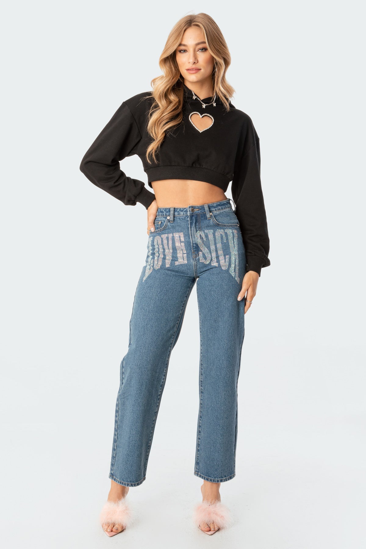 Diamond Heart Cropped Hoodie