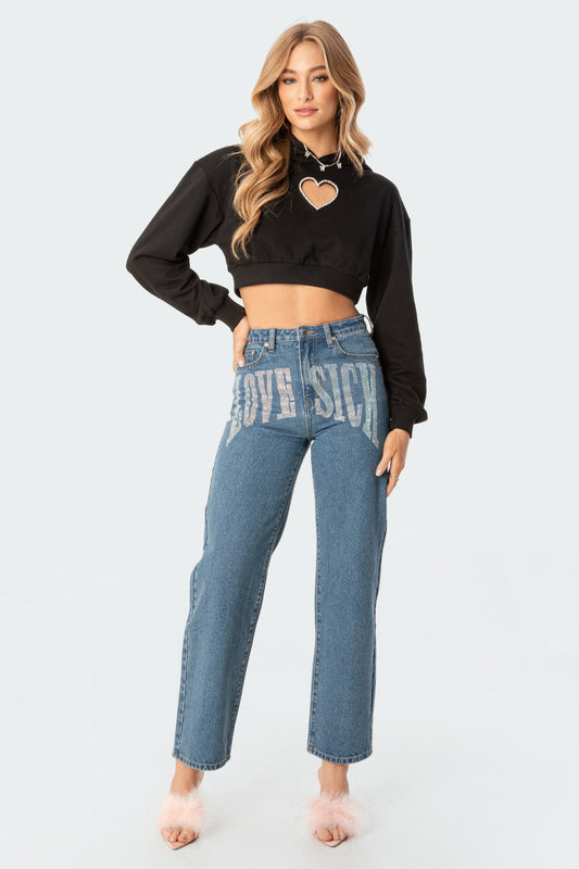 Diamond Heart Cropped Hoodie