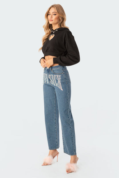 Diamond Heart Cropped Hoodie