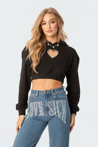 Diamond Heart Cropped Hoodie