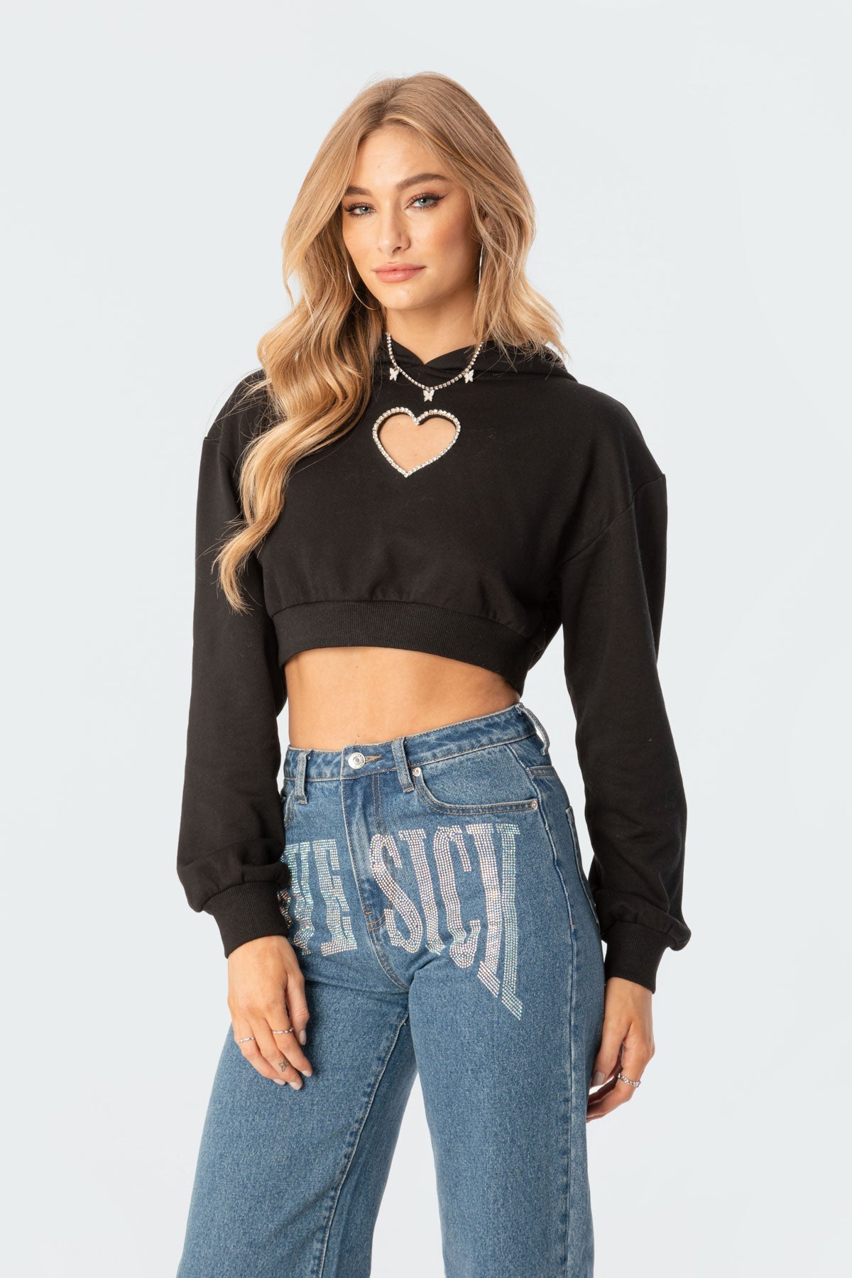 Diamond Heart Cropped Hoodie