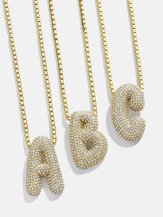 Bubble Initial Necklace - Clear/Gold