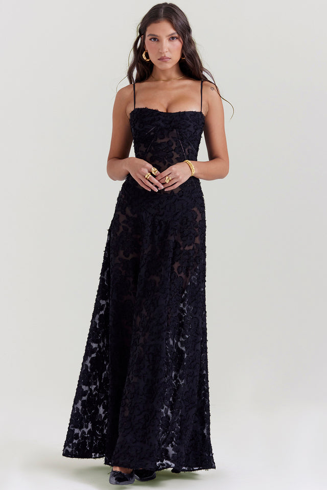 THE SEREN FLORAL LACE BACK MAXI DRESS