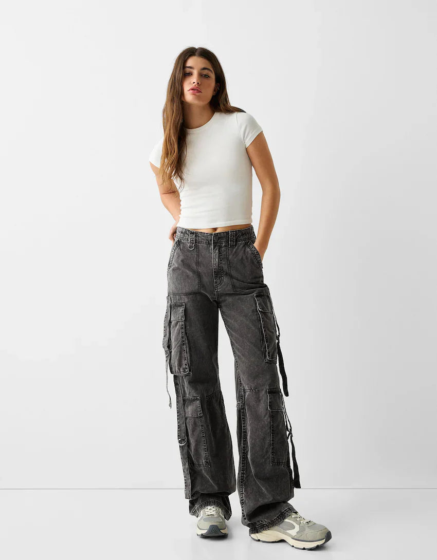 Cotton cargo trousers with straps
