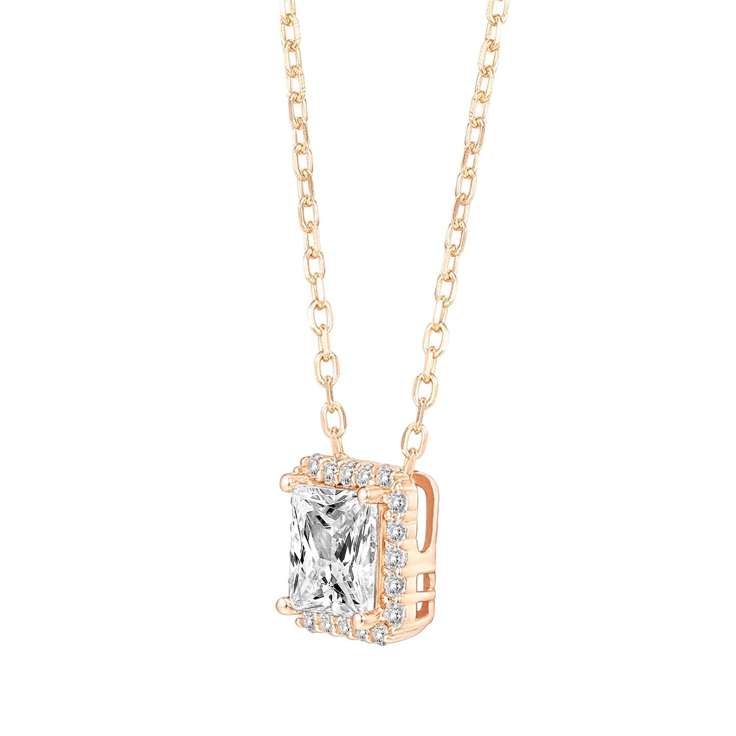 Princess Cut Halo Necklace