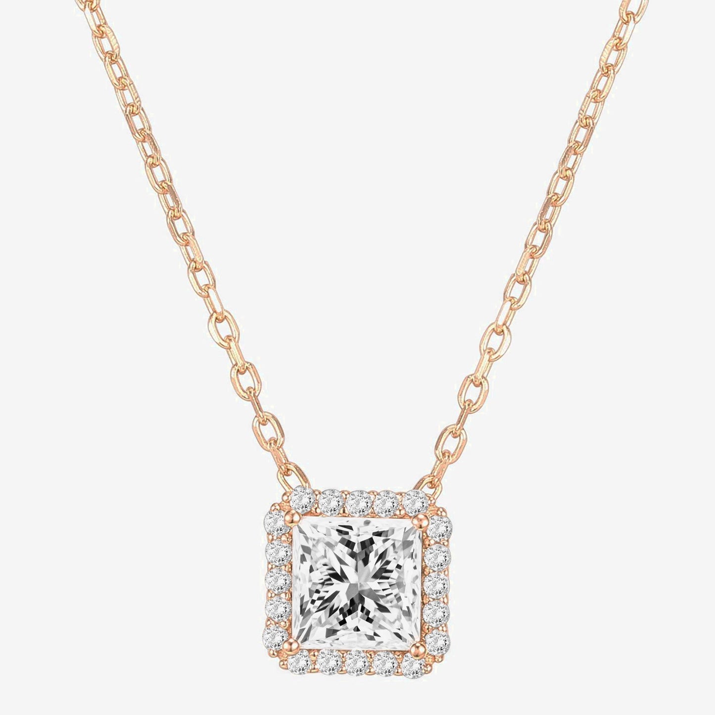 Princess Cut Halo Necklace