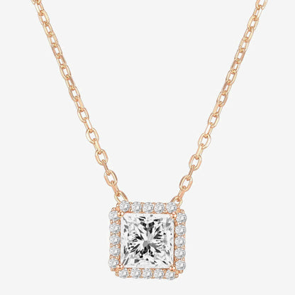 Princess Cut Halo Necklace