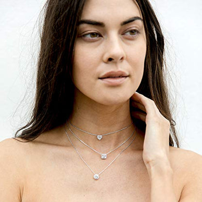 Princess Cut Halo Necklace