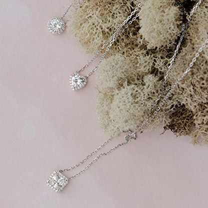 Princess Cut Halo Necklace