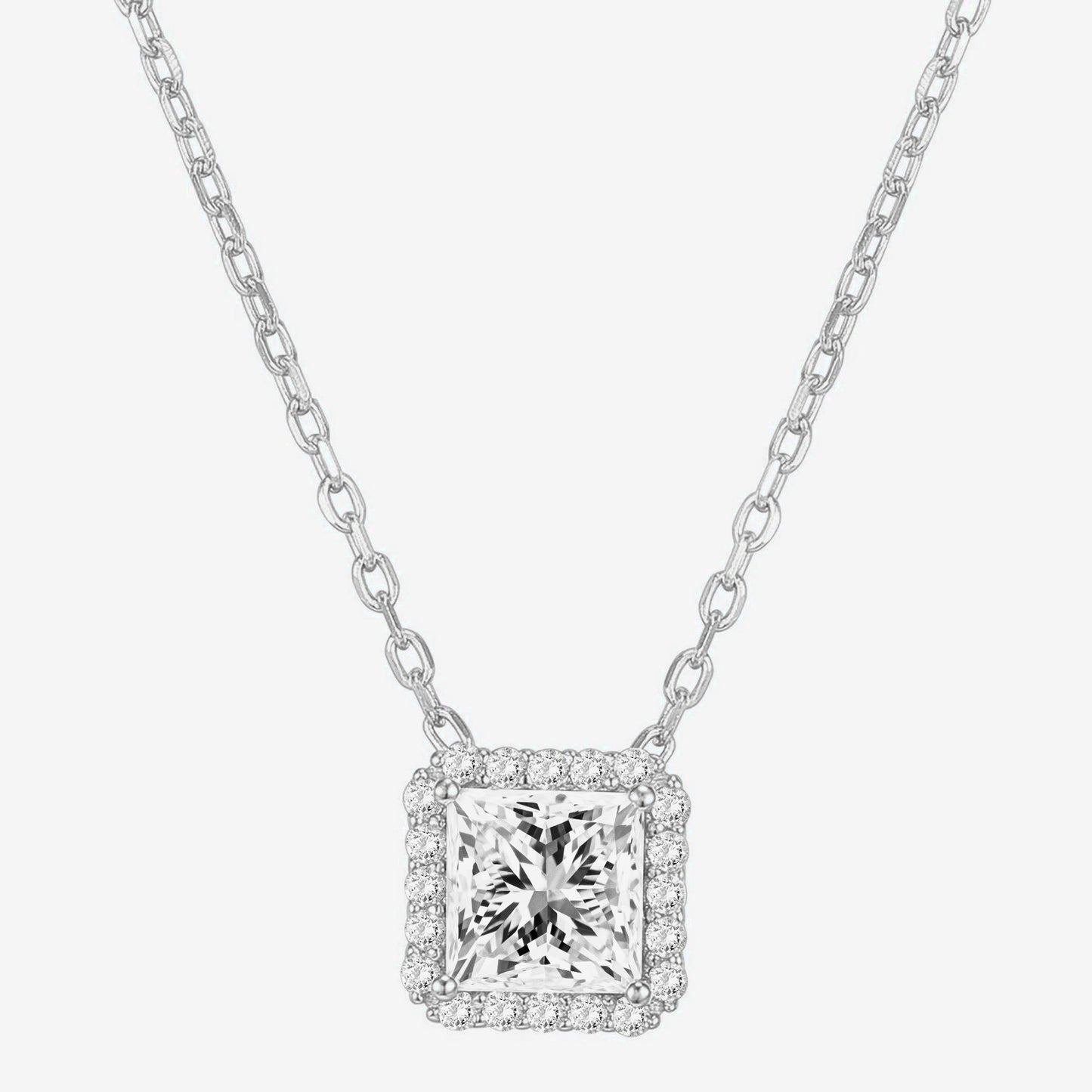Princess Cut Halo Necklace