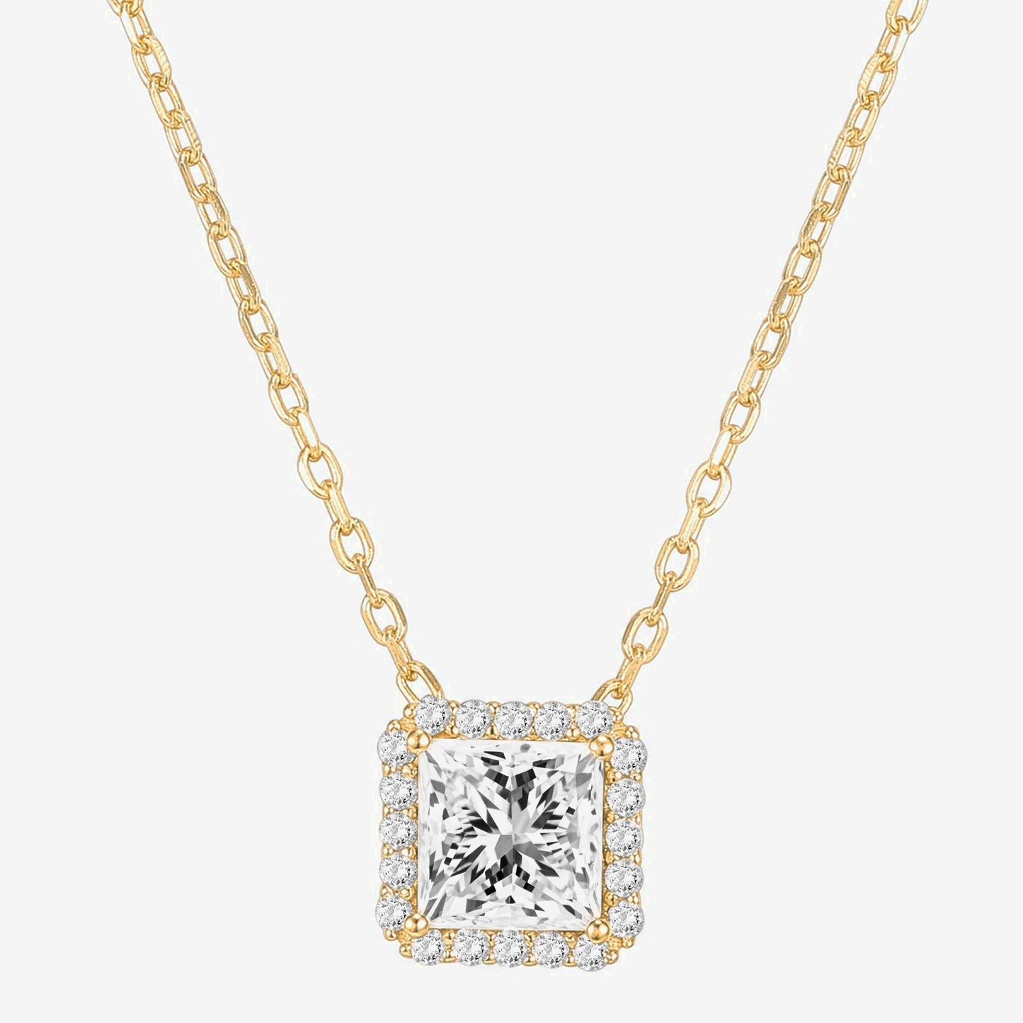Princess Cut Halo Necklace