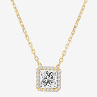 Princess Cut Halo Necklace