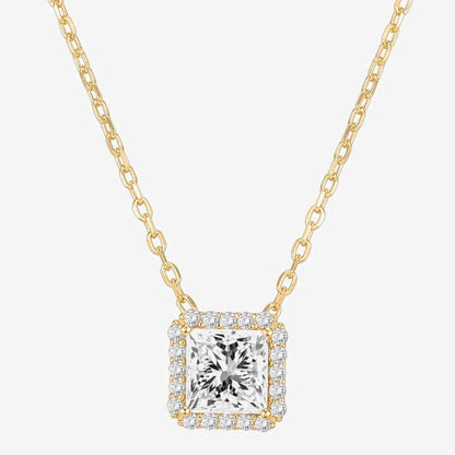 Princess Cut Halo Necklace
