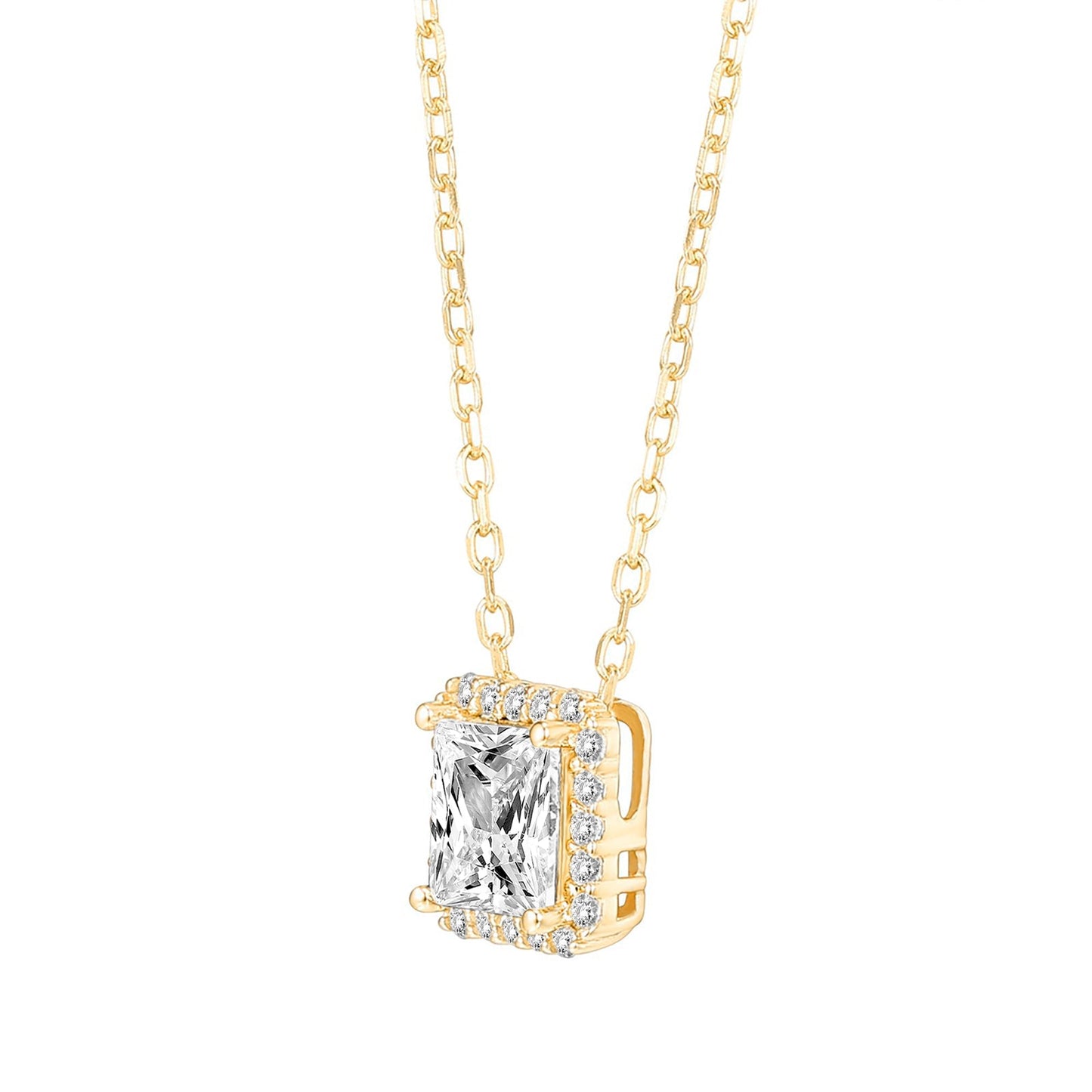 Princess Cut Halo Necklace