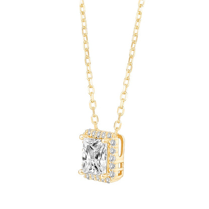 Princess Cut Halo Necklace