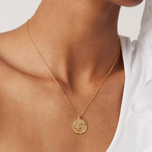 Vermeil Sun-Moon Engraved Coin Pendant