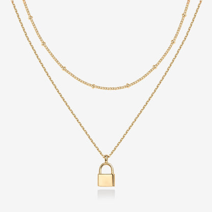 Layered Lock Pendant Necklace
