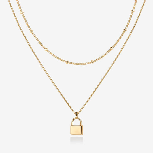 Layered Lock Pendant Necklace