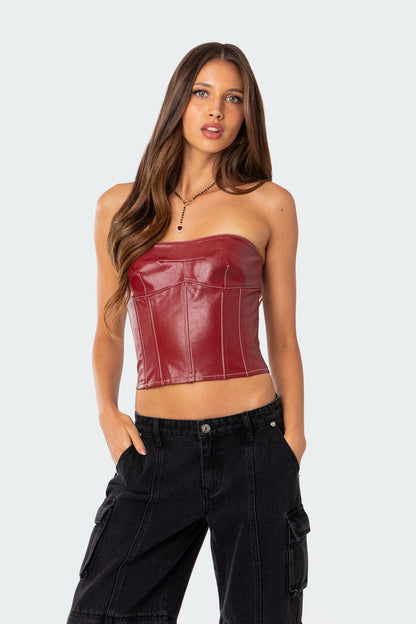 Moss Faux Leather Lace Up Corset