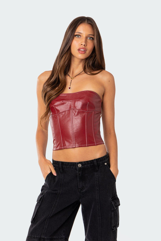 Moss Faux Leather Lace Up Corset