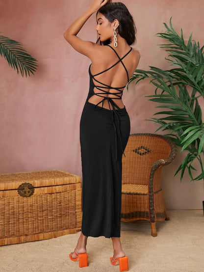 Priscilla Laced Backless Split Cami Dress