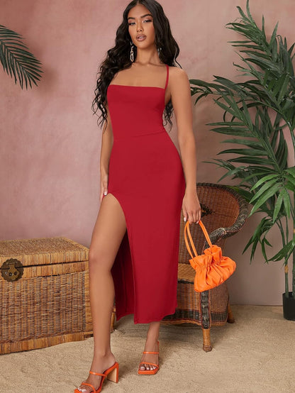 Priscilla Laced Backless Split Cami Dress