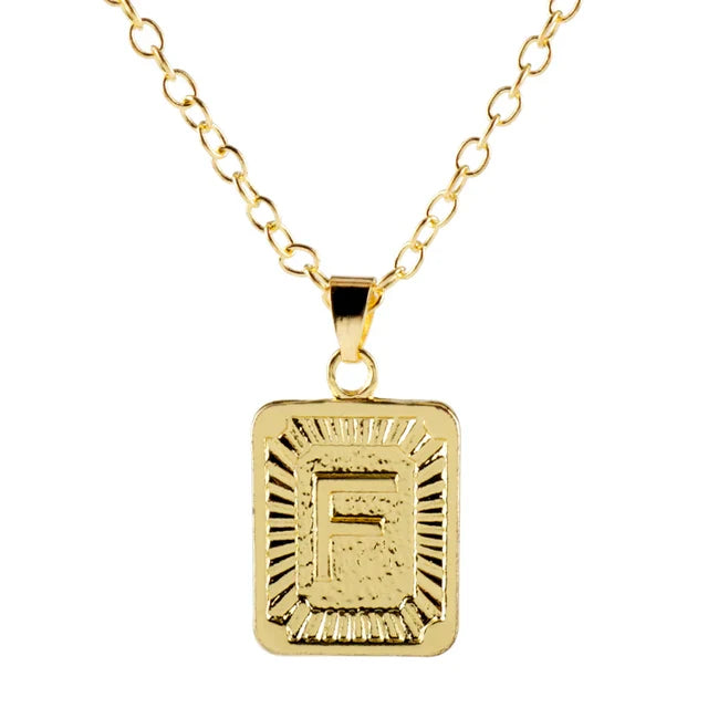 Retro Alphabet Square Pendant Necklace