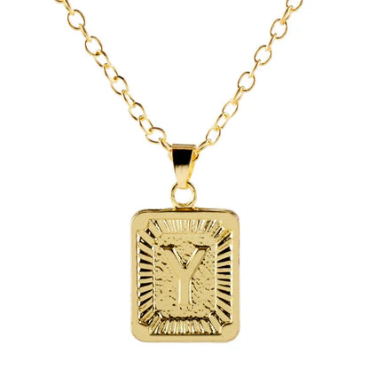 Retro Alphabet Square Pendant Necklace