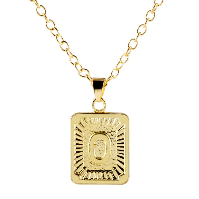 Retro Alphabet Square Pendant Necklace