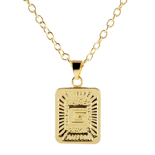 Retro Alphabet Square Pendant Necklace