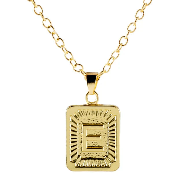 Retro Alphabet Square Pendant Necklace