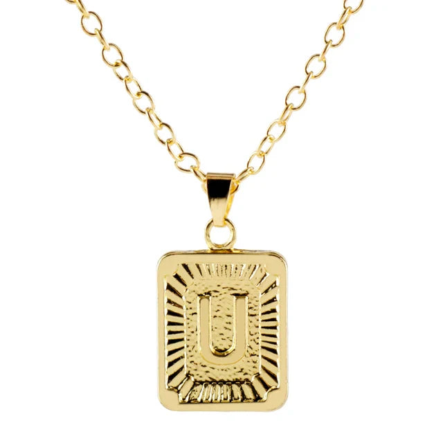 Retro Alphabet Square Pendant Necklace