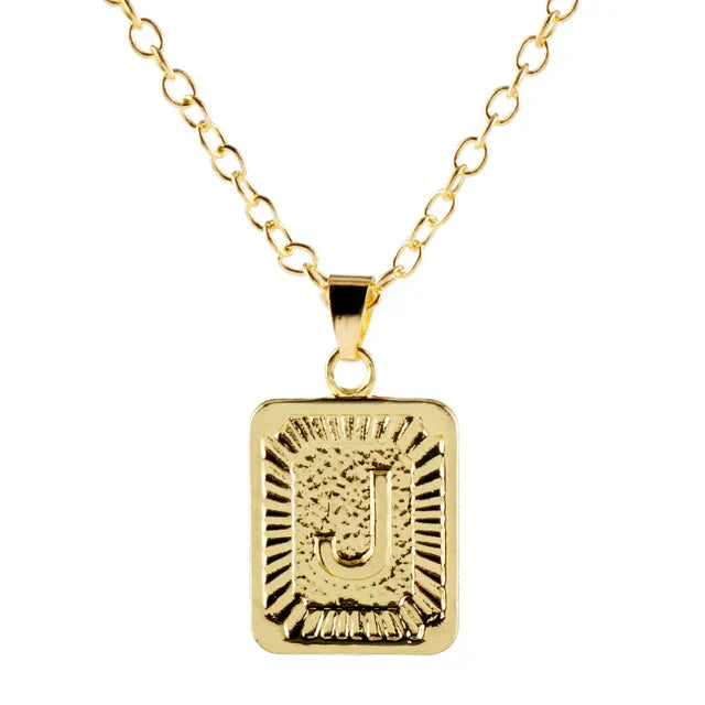 Retro Alphabet Square Pendant Necklace