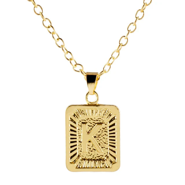 Retro Alphabet Square Pendant Necklace