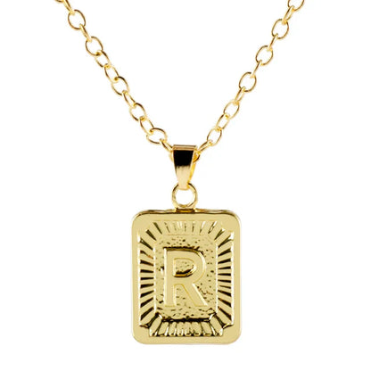 Retro Alphabet Square Pendant Necklace
