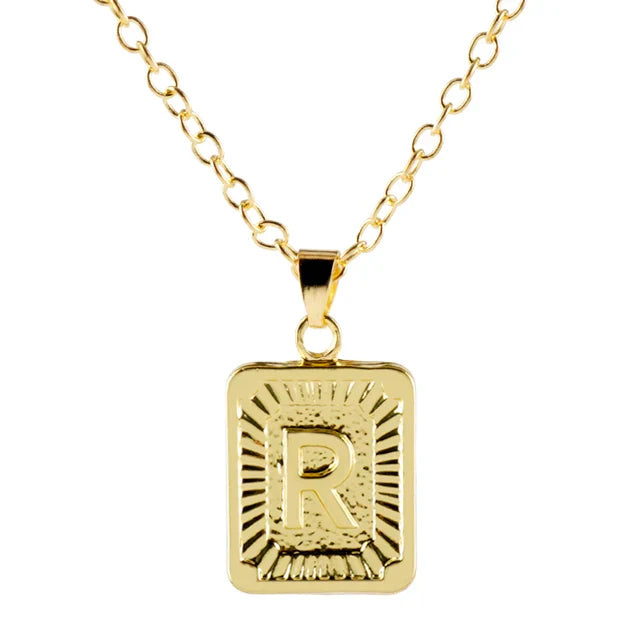 Retro Alphabet Square Pendant Necklace