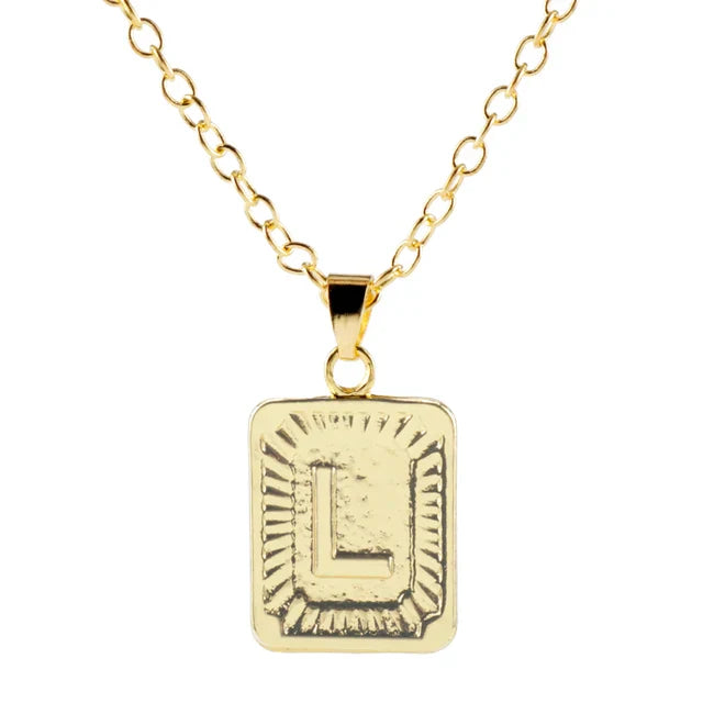 Retro Alphabet Square Pendant Necklace